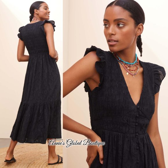NWT, Anthropologie Embroidered Ruffled Smocked Midi Dress - Picture 10 of 16
